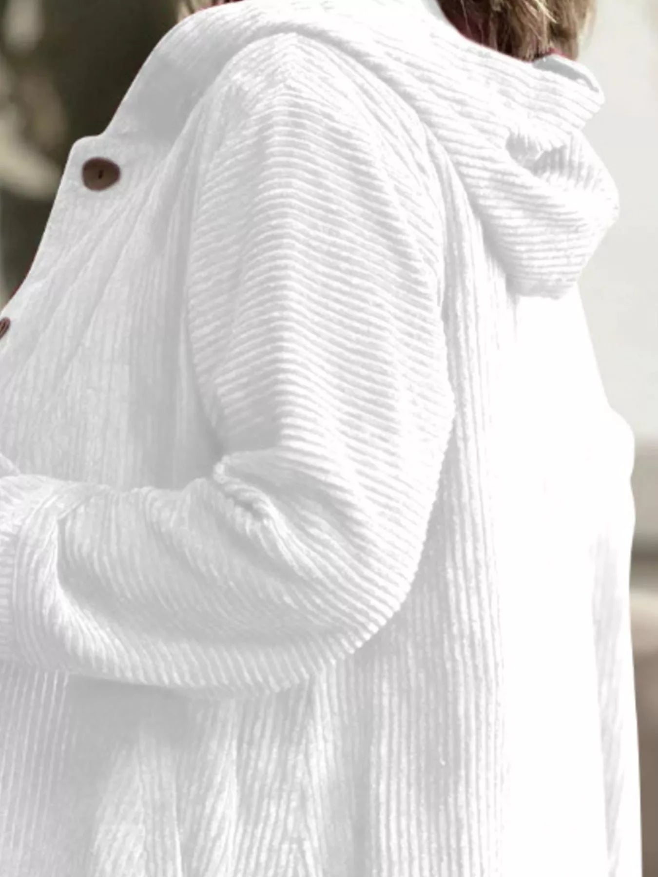 Full Size Corduroy Hooded Button-Up Jacket Plus Size OutfitFlow