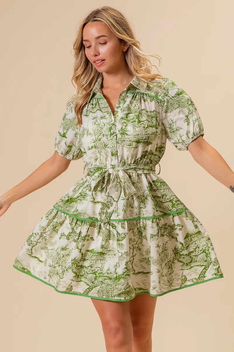 BiBi Woven Printed Tiered Dress OutfitFlow