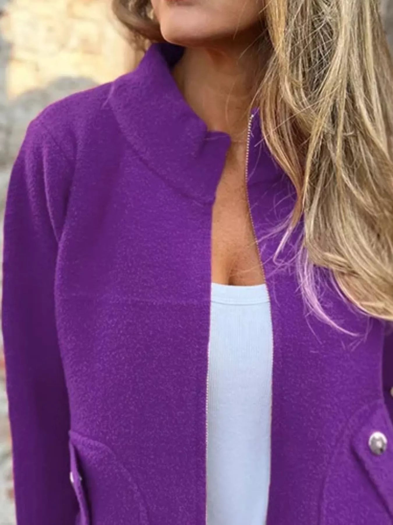 Full Size Textured Knit Zip Up Outerwear Plus Size Trendsi