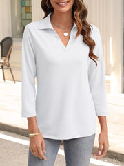 Johnny Collar Solid Color Top White OutfitFlow