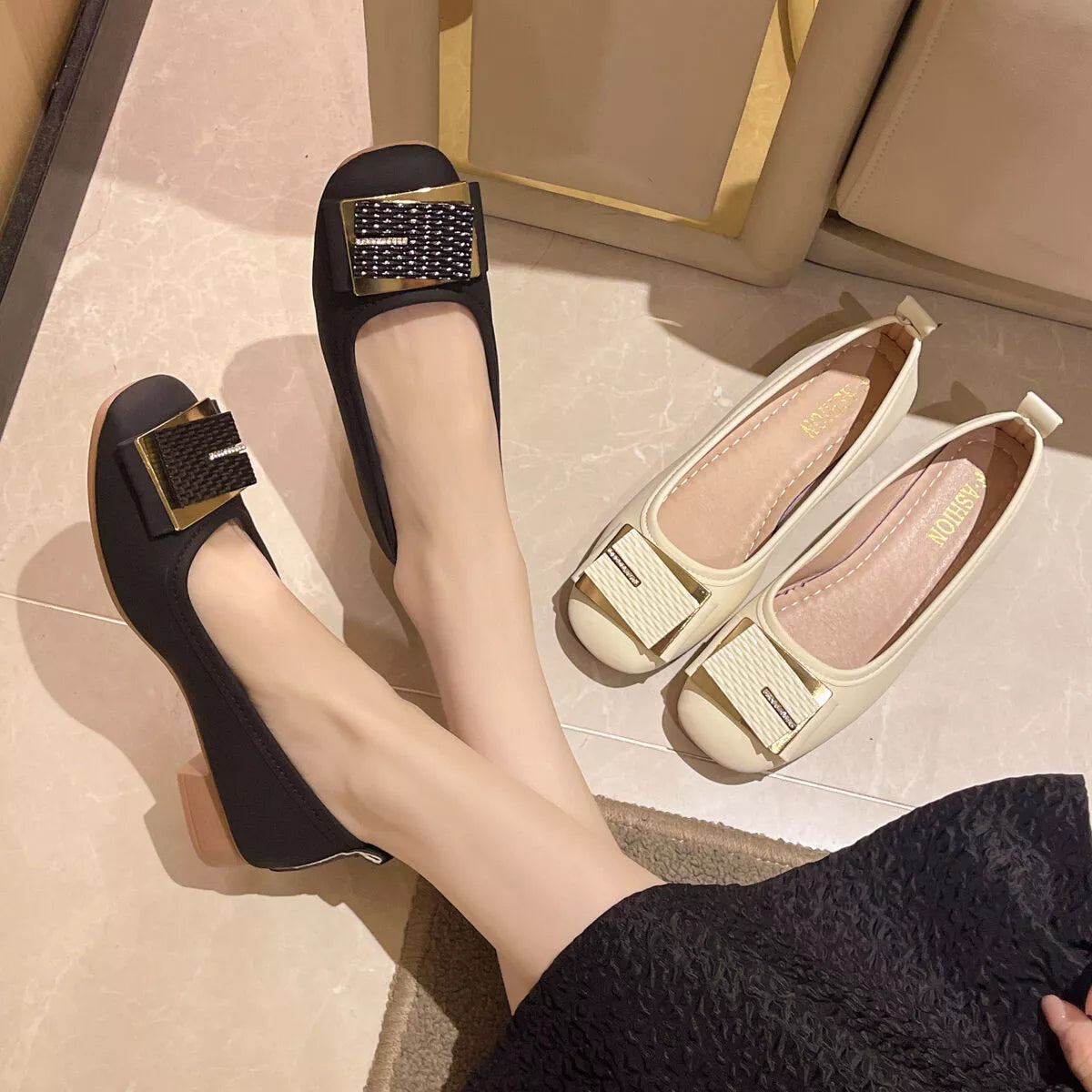 Round Toe Block Heels Slip-Ons OutfitFlow