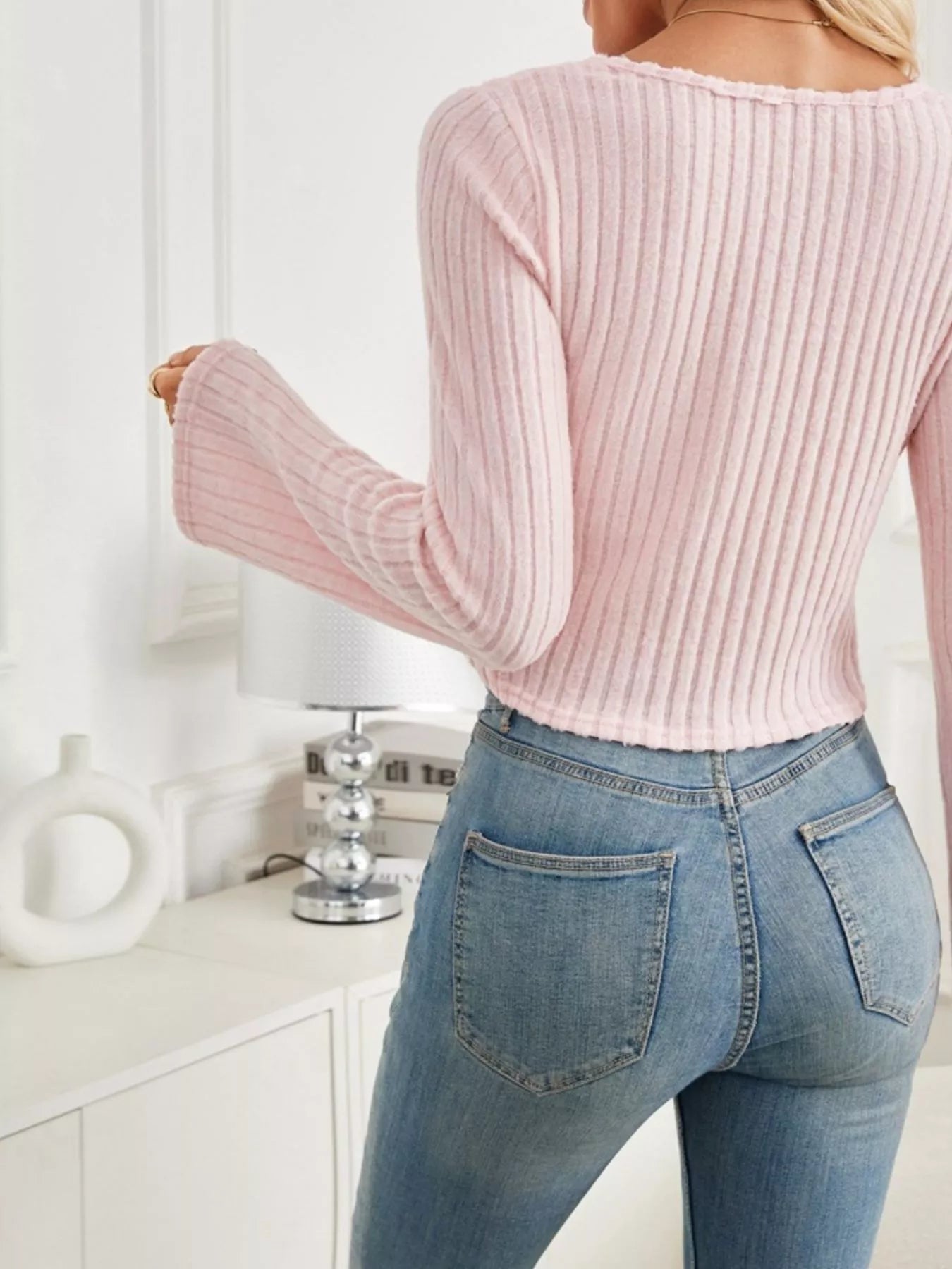 Ribbed Knit Drawstring Long Sleeve T-Shirt Trendsi