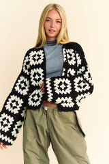 Outfit Flow - Davi & Dani Full Size Two Tone Flower Square Crochet Open Front Cardigan