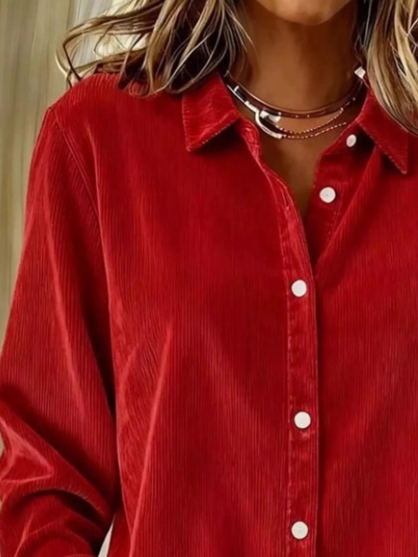 Full Size Corduroy Button-Down Shirt Plus Size OutfitFlow