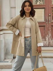 Relaxed Fit Button Up Shacket Khaki OutfitFlow