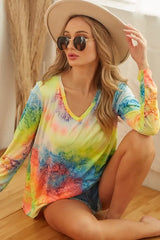 BiBi Tie Dye Long Sleeve V-Neck T-Shirt OutfitFlow