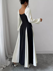 Color Block Square Neck Maxi Dress OutfitFlow