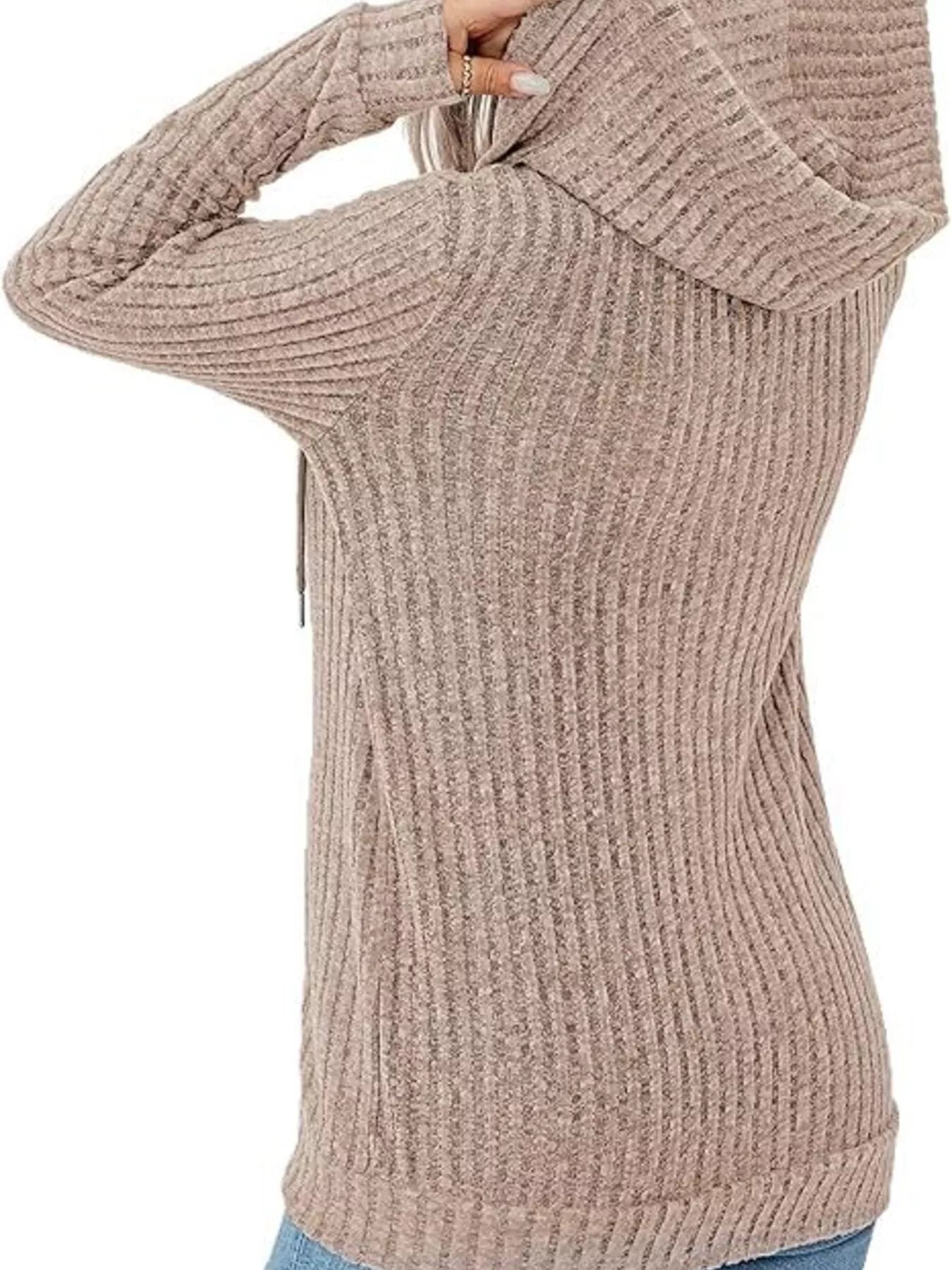 Ribbed Zip Up Hooded Outerwear Trendsi