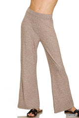 Zenana Soft Elastic Waisted Flare Pants BROWN OutfitFlow