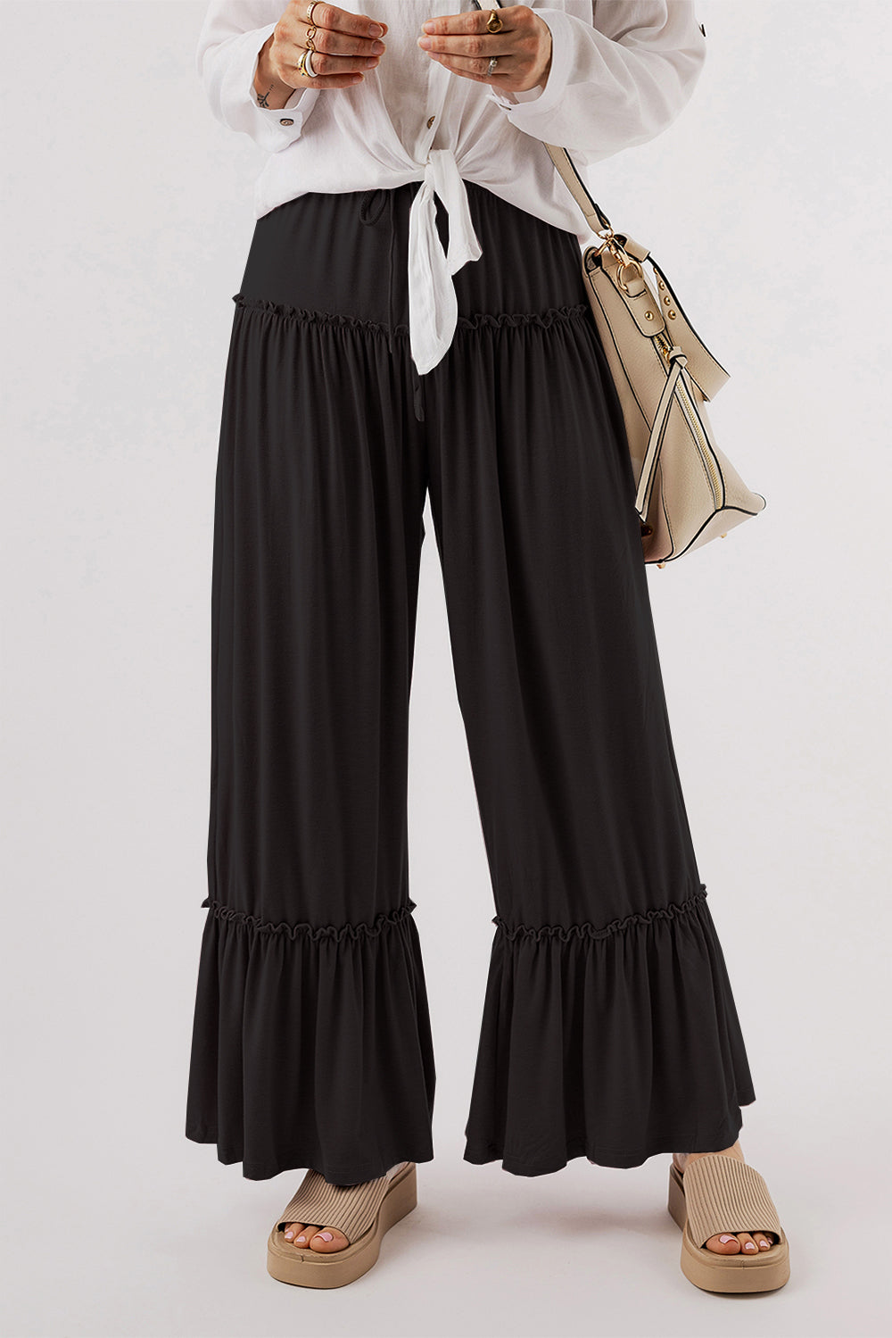 Outfit Flow - Tied Frill Ruched Bootcut Pants