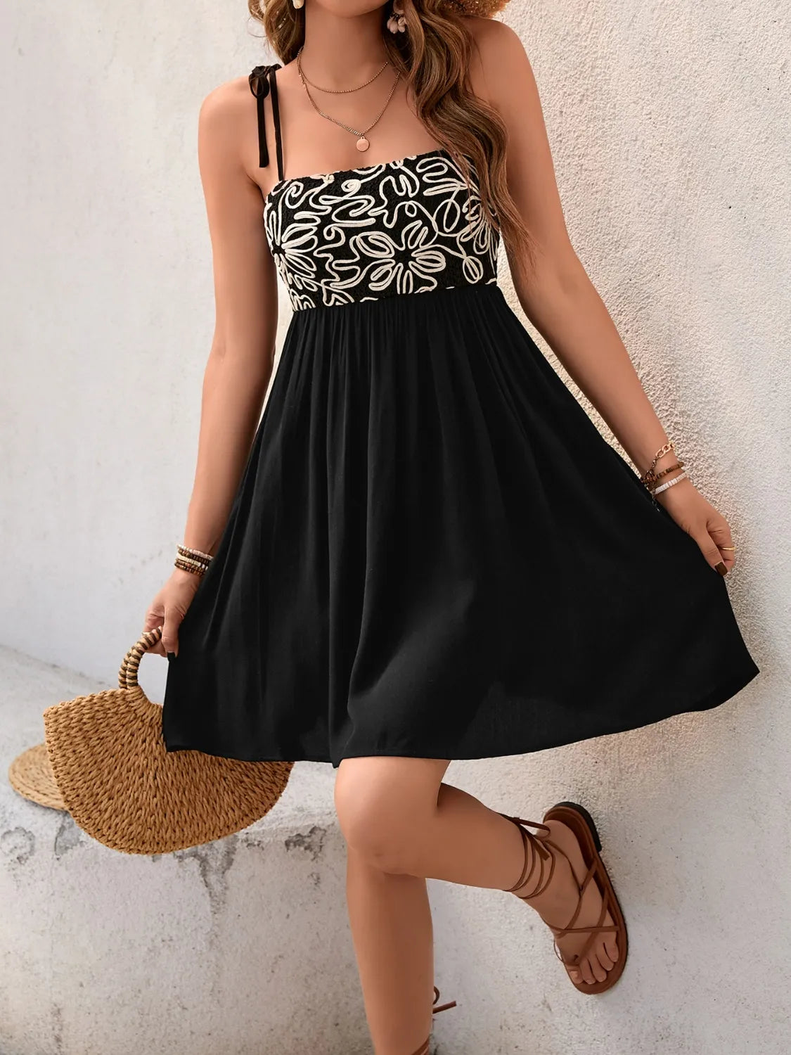 Tie Shoulder Mini Cami Dress OutfitFlow