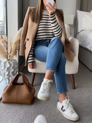 Lapel Collar Double-Breasted Blazer OutfitFlow