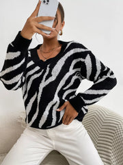 Zebra Print Relaxed Fit Pullover Sweater OutfitFlow