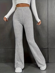 Plus Size Ribbed Knit High Waist Flare Pants OutfitFlow
