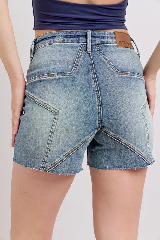 Judy Blue Full Size High Waist Star Seam Detail Denim Shorts Plus Size OutfitFlow