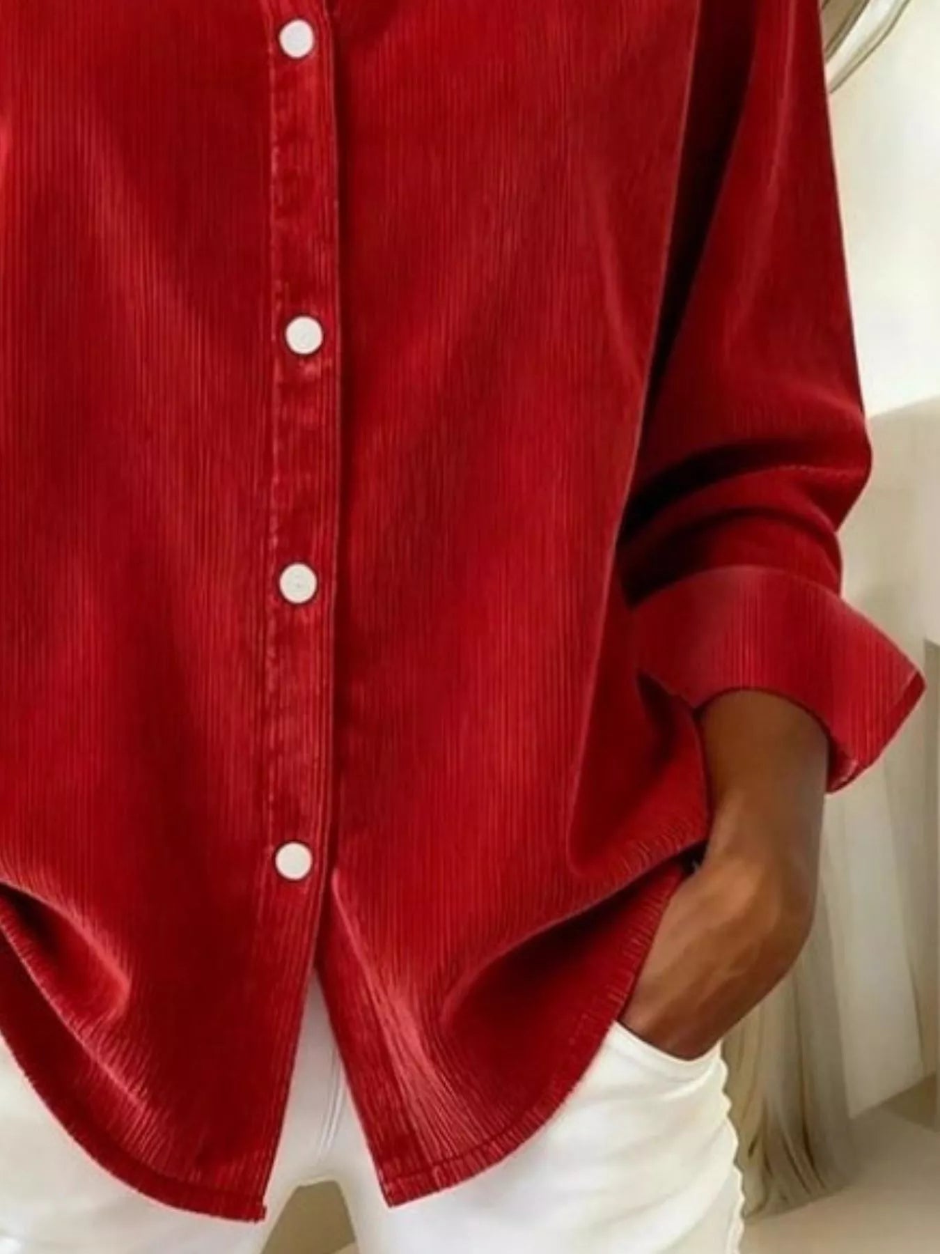 Full Size Corduroy Button-Down Shirt Plus Size OutfitFlow