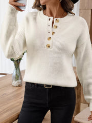 Button Detail Long Sleeve Sweater OutfitFlow