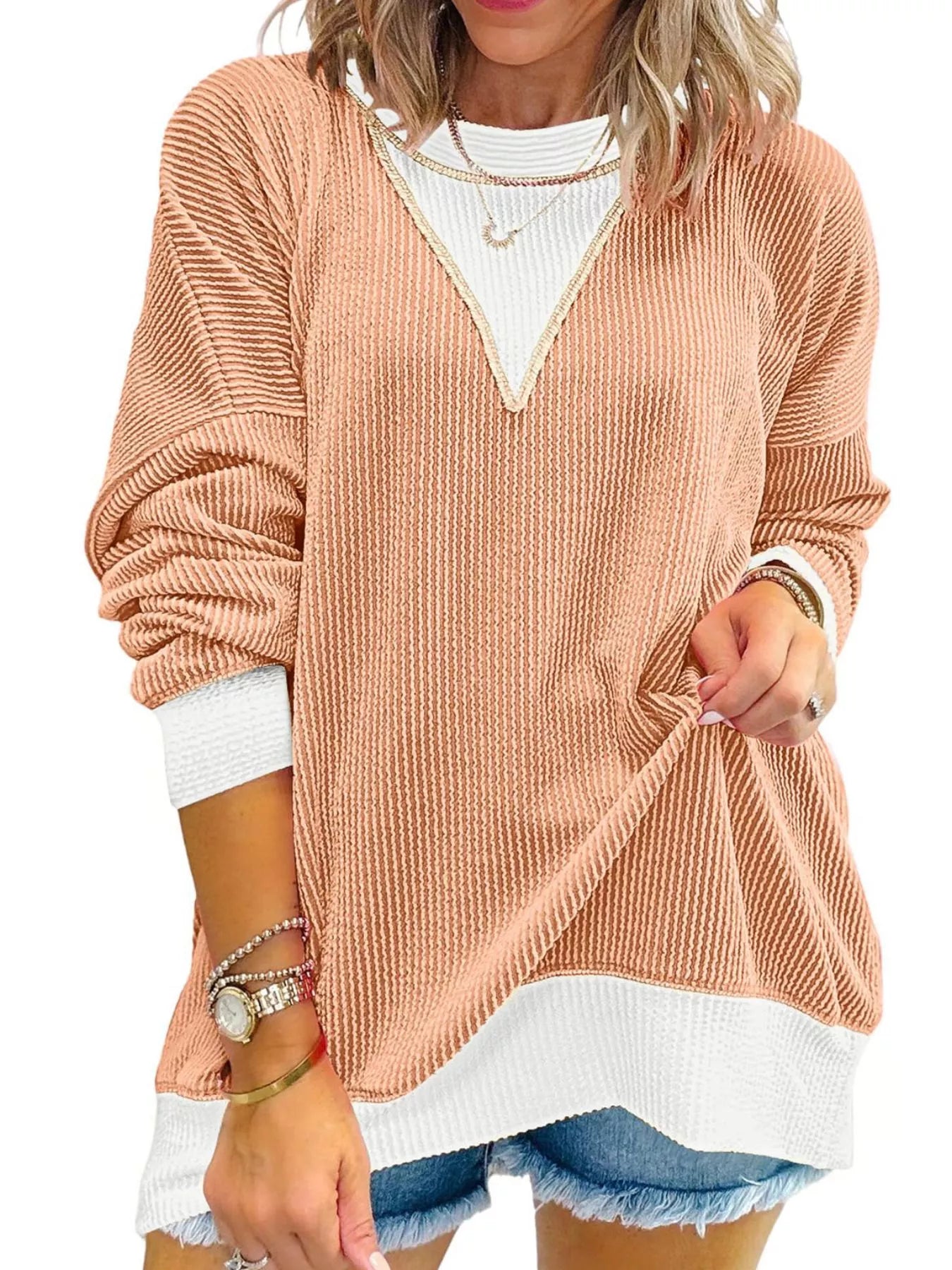 Contrast Dropped Shoulder Sweatshirt Sherbet OutfitFlow