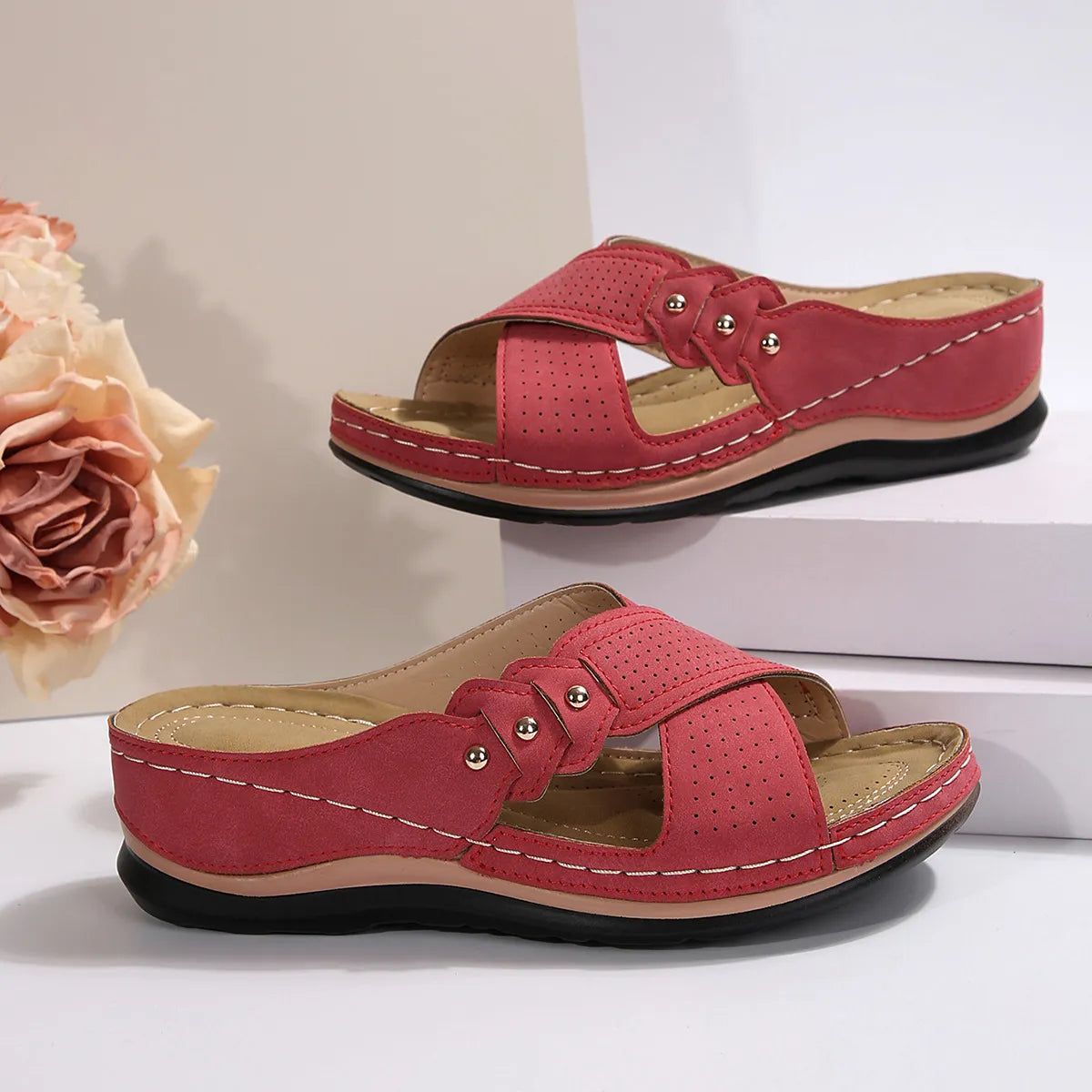Crisscross Open Toe Wedge Sandals OutfitFlow