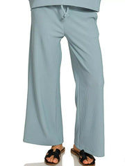 Zenana Ribbed Round Neck Pullover and Drawstring Pants Set OutfitFlow