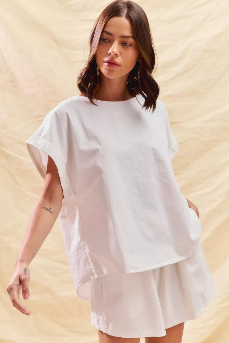 SO ME Round Neck Short Sleeve Top and Shorts Set OutfitFlow