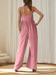 Spaghetti Strap Wide Leg Jumpsuit OutfitFlow