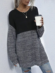 Color Block Long Sleeve Oversized Sweater OutfitFlow