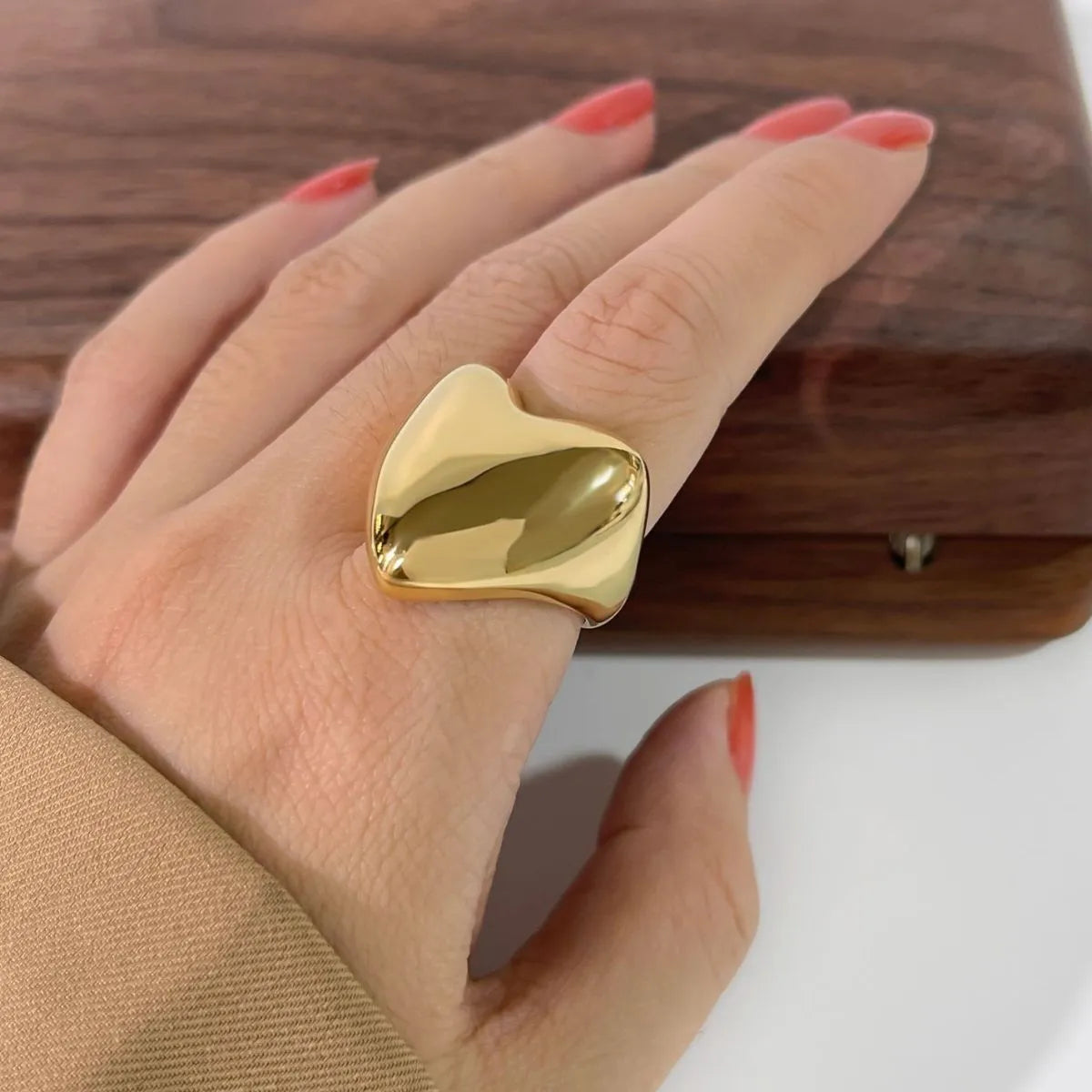 18K Gold-Plated Stainless Steel Heart Ring OutfitFlow