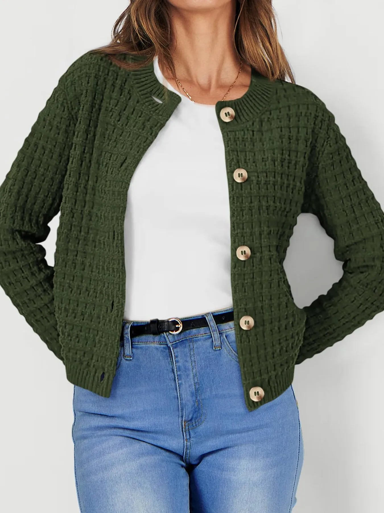 Textured Knit Button-Front Cardigan OutfitFlow