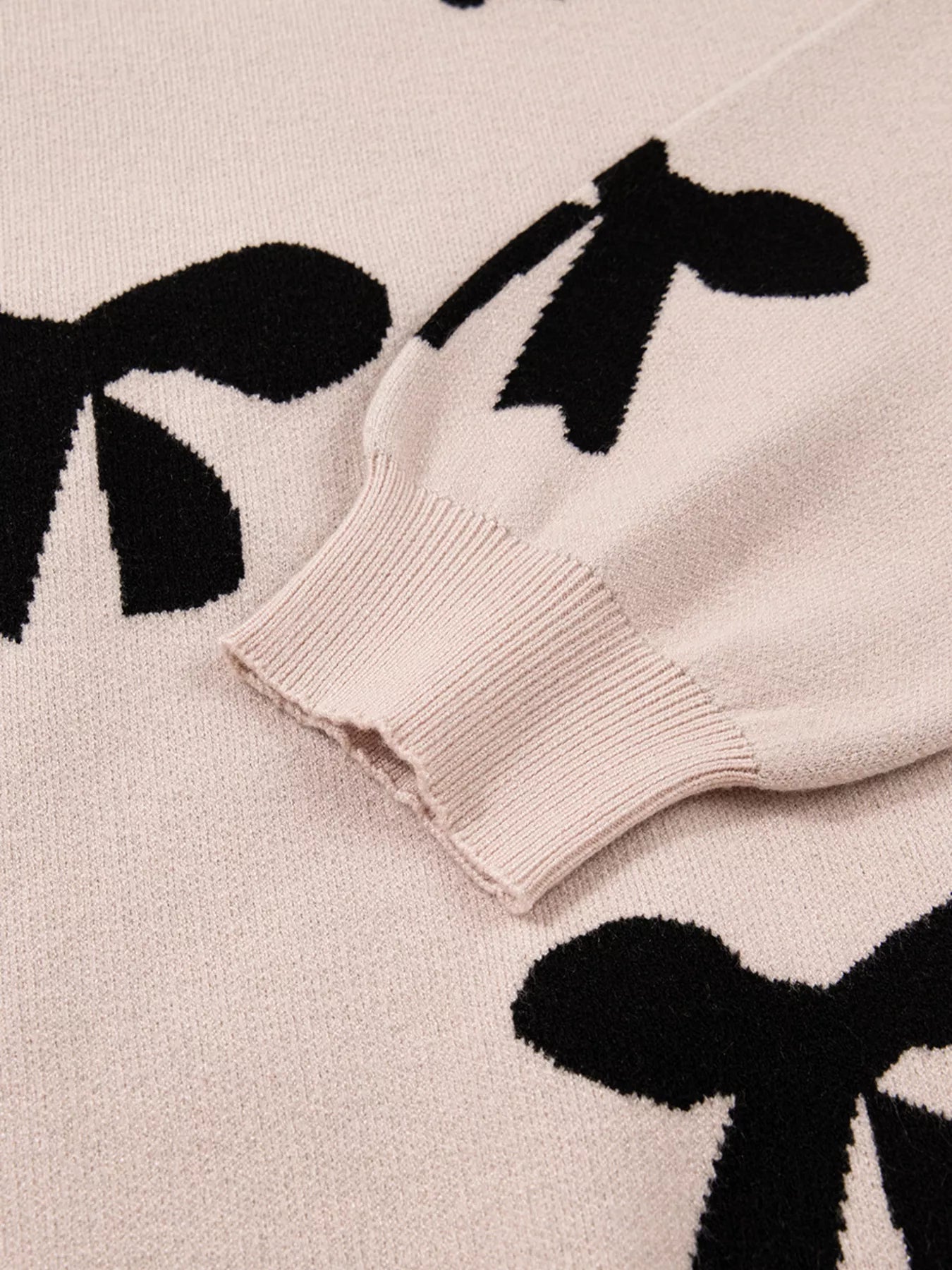 Pearl Embellished Bow Pattern Loose Sweater OutfitFlow