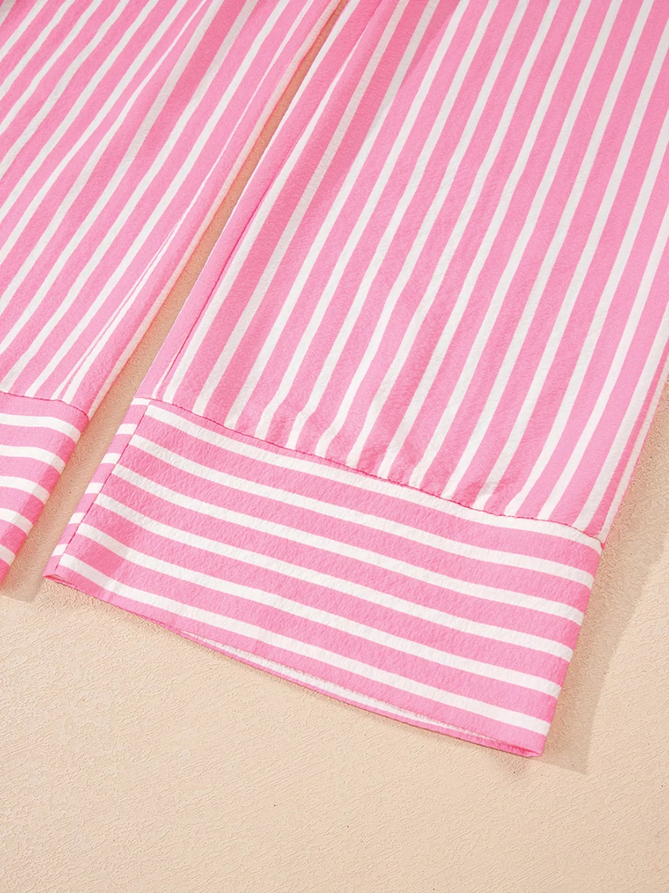 Stripe Buttoned Front Long Sleeve Top and Pants 2 Piece Sleepwear OutfitFlow
