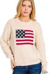 Zenana American Flag Crew Neck Sweater OutfitFlow