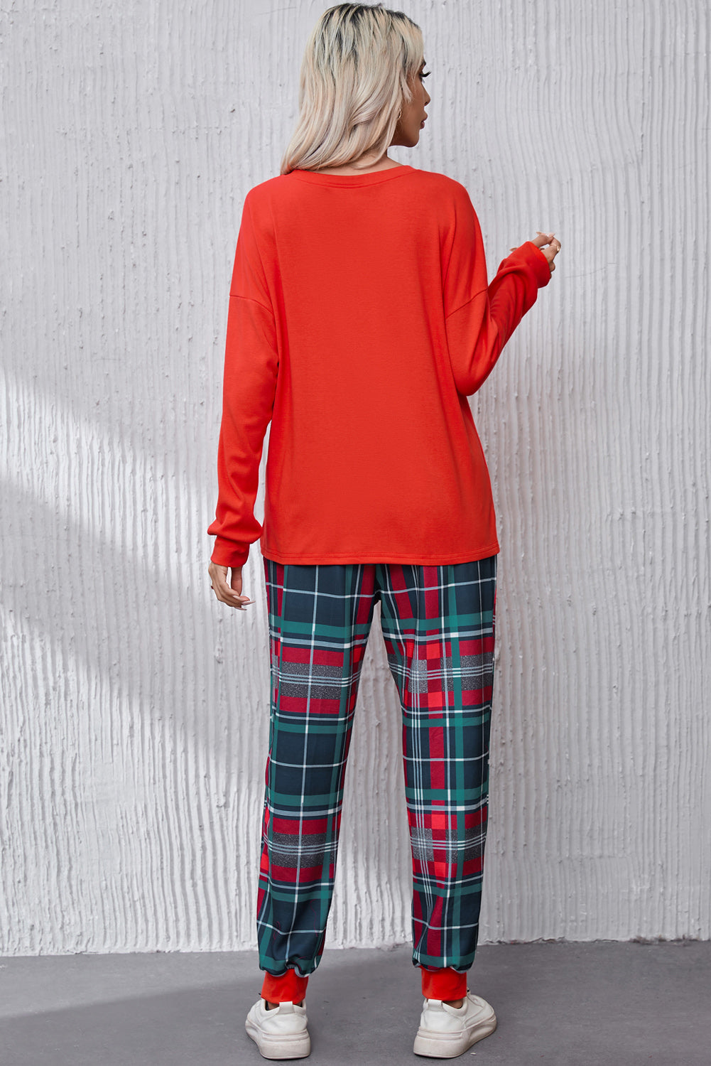 Outfit Flow - ALL IS BRIGHT Round Neck Top and Plaid Pants Lounge Set