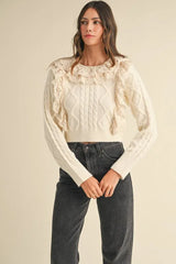 MABLE Ruffled Lace Crochet Sweater Trendsi