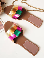 Open Toe Woven Leather Flats Sandals Color OutfitFlow