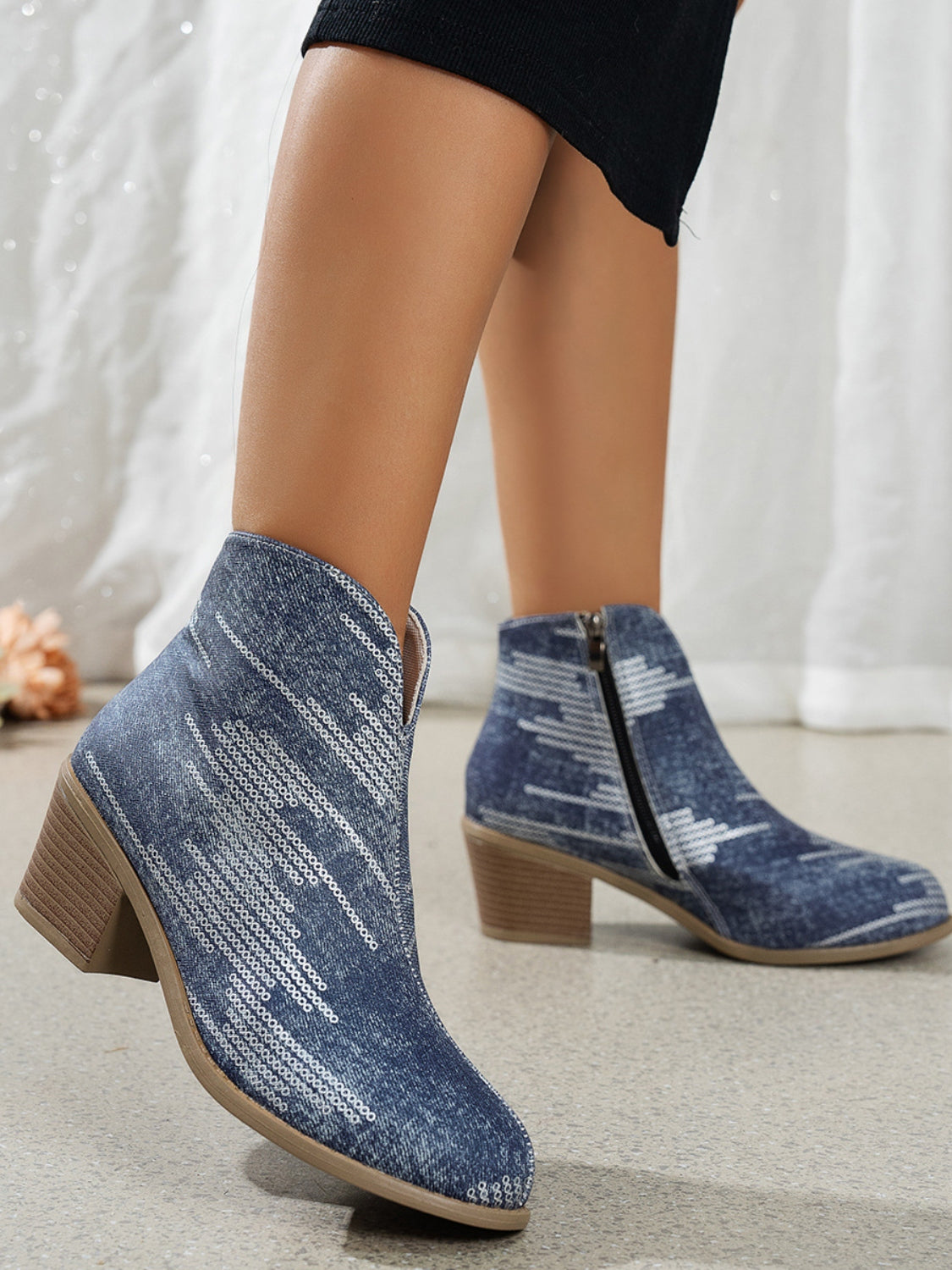 Outfit Flow - Printed Block Heel Boots with Side Zip