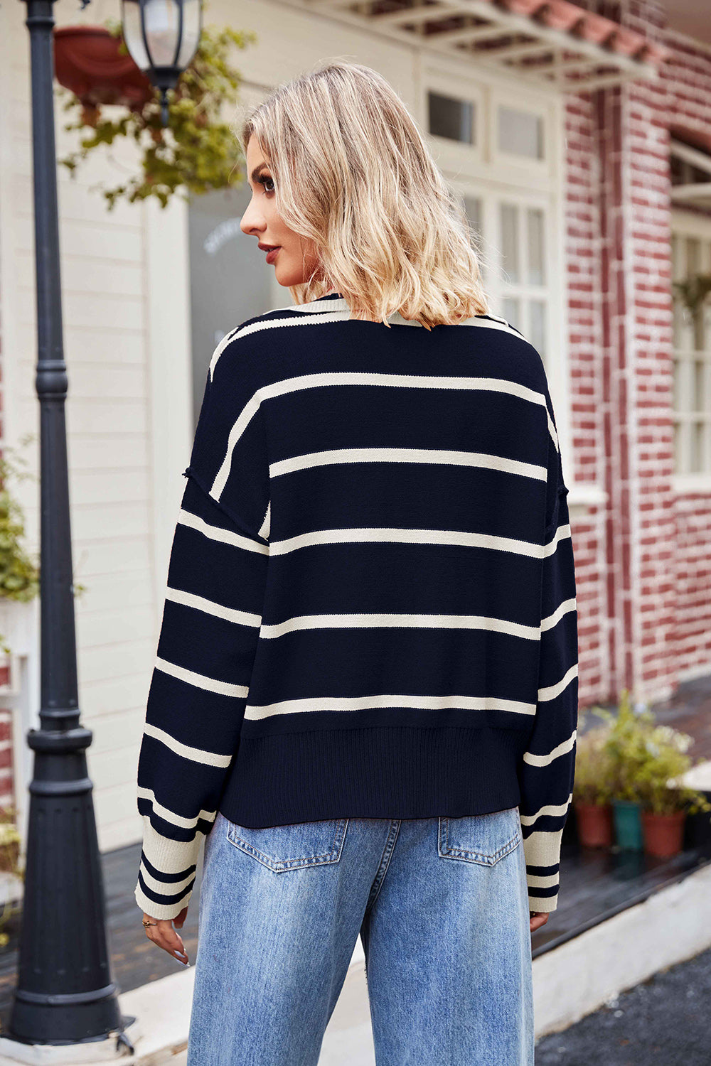 Striped Johnny Collar Sweater