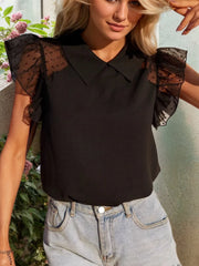 Collared Neck Cap Sleeve Top Black OutfitFlow