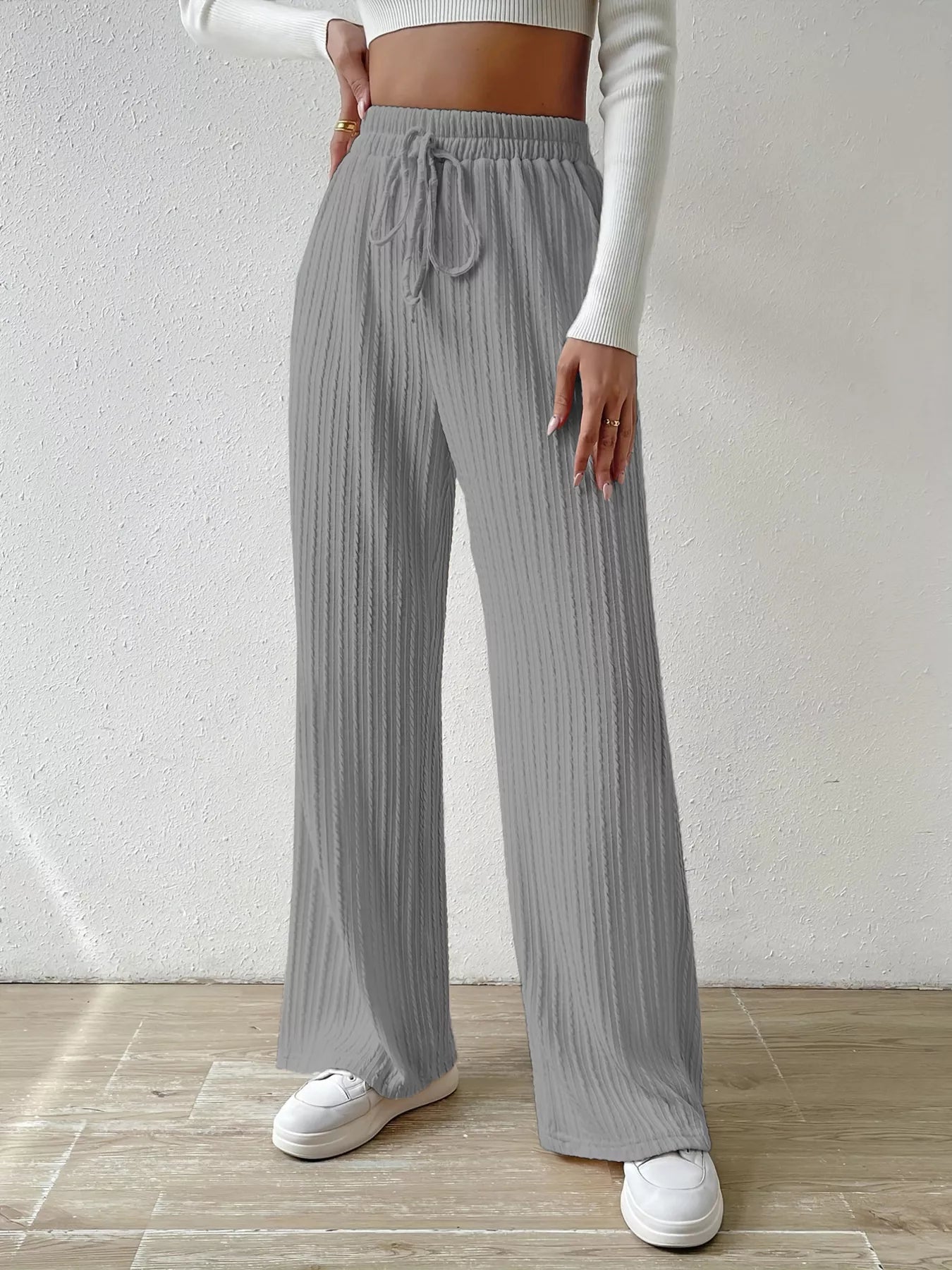 Drawstring Wide Leg Pants OutfitFlow