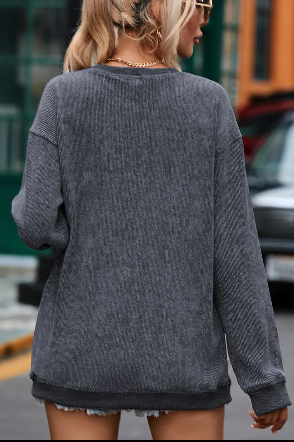 Glitter Ghost Round Neck Long Sleeve Sweatshirt OutfitFlow