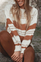 Outfit Flow - Striped Round Neck Dropped Shoulder Sweater