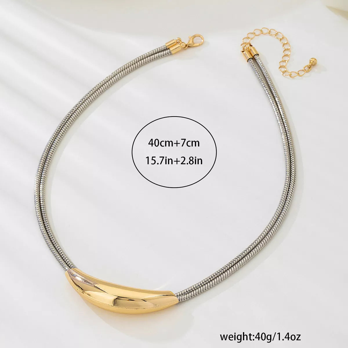 Two-Tone Alloy Curved Pendant Snake Chain Necklace OutfitFlow