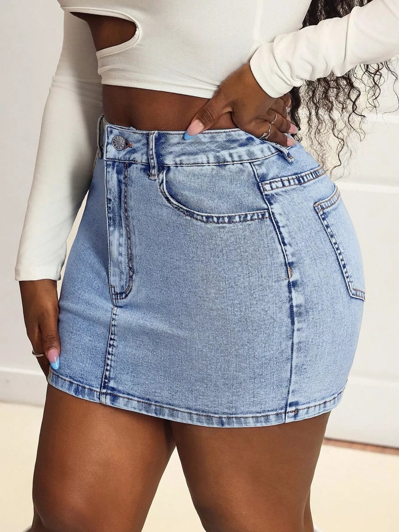 High Waist Mini Denim Skirt OutfitFlow