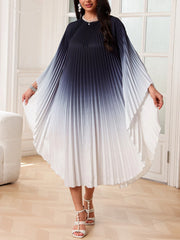 Gradient Pleated Cape Dress Black OutfitFlow