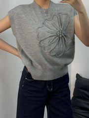 Flower Mock Neck Sweater Vest OutfitFlow