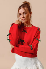 SO ME Ribbon Bow Applique Sweater OutfitFlow