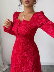 Floral Balloon Sleeve Midi Dress Trendsi
