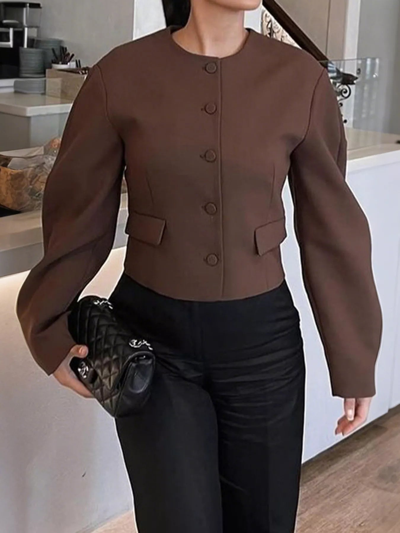 Button Up Long Sleeve Jacket OutfitFlow