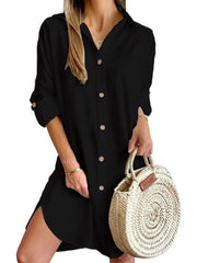 Button Down Long Sleeve Shirt Dress Black OutfitFlow
