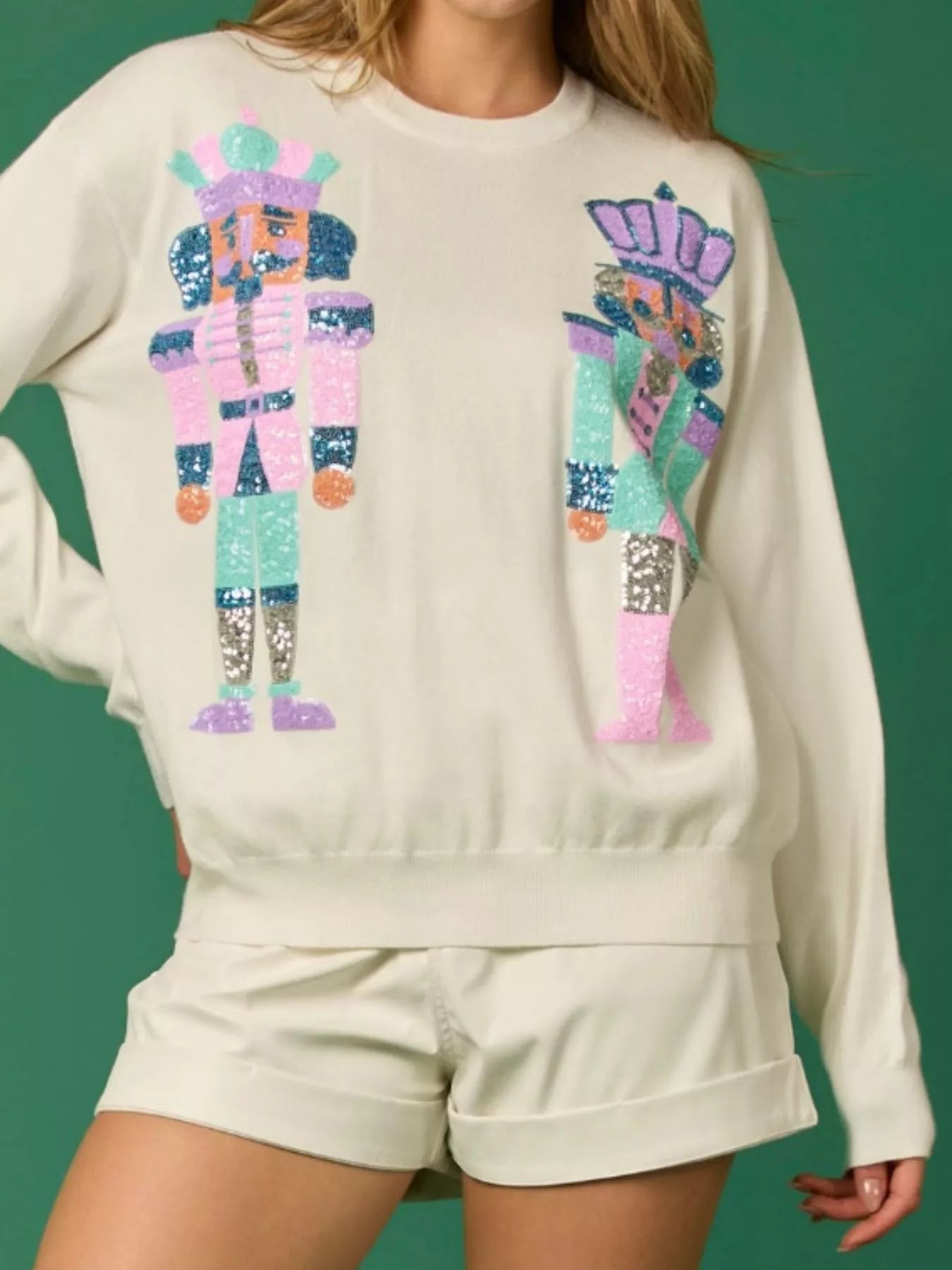Sequined Nutcracker Long Sleeve Sweatshirt OutfitFlow